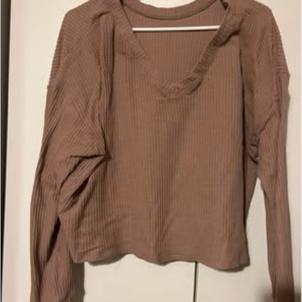 Aeropostale Brown Ribbed Long Sleeve V-Neck Sweater